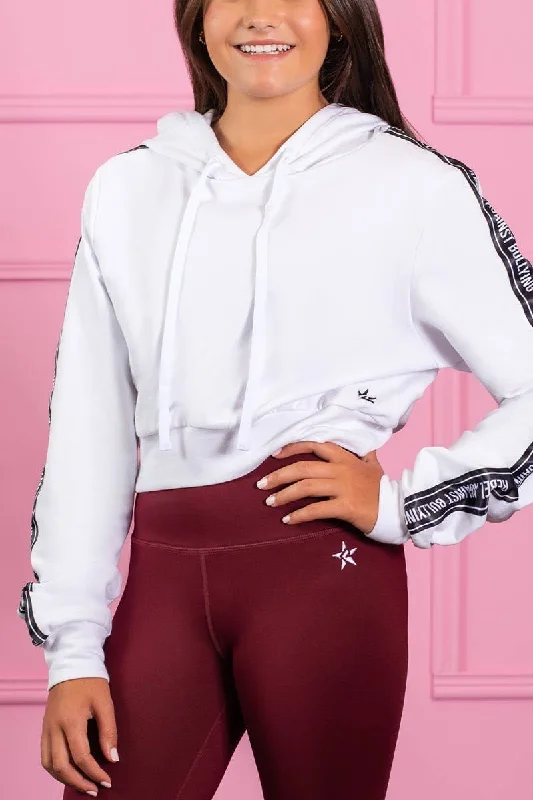Special Price Cropped Hoodie in White Ribbon