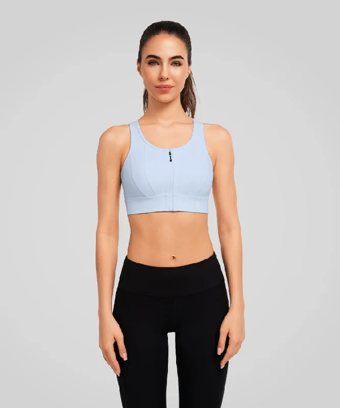 Echo Front Zip Perforated Solid Padded Running Bra | Women's High Support Sports Bra