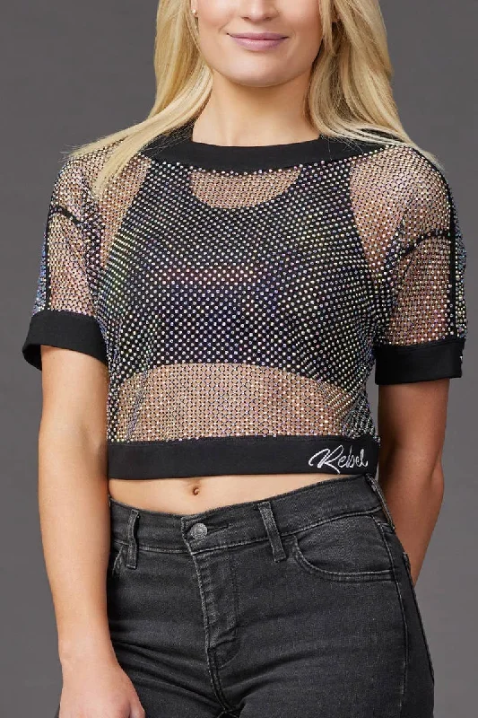 Limited Edition Mesh Crystal Couture Mid-Crop Top