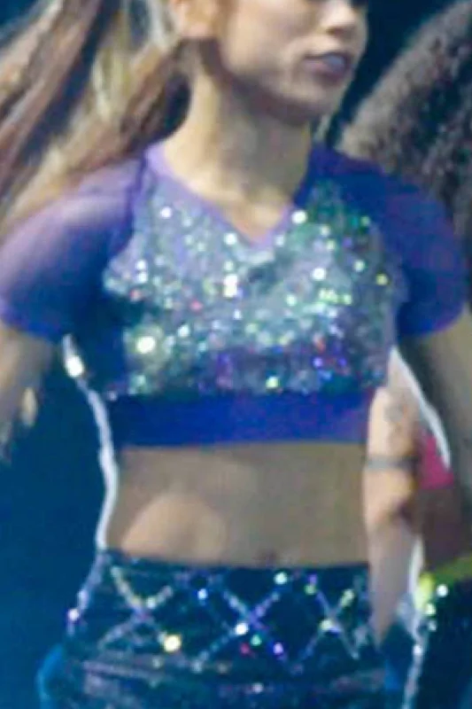 Don't Miss Mesh Sleeve Cropped Tee in Purple Crystal Couture - Special Order