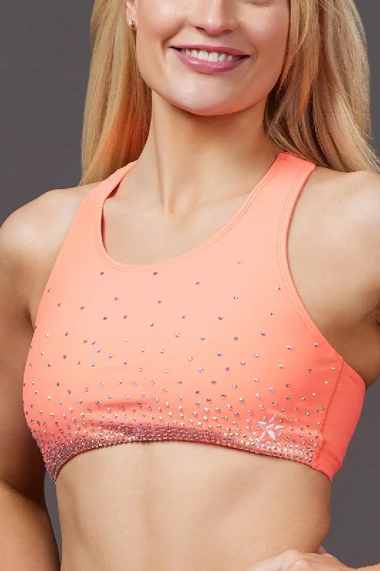 On the Go Crystal Sports Bra in Coral Crystal