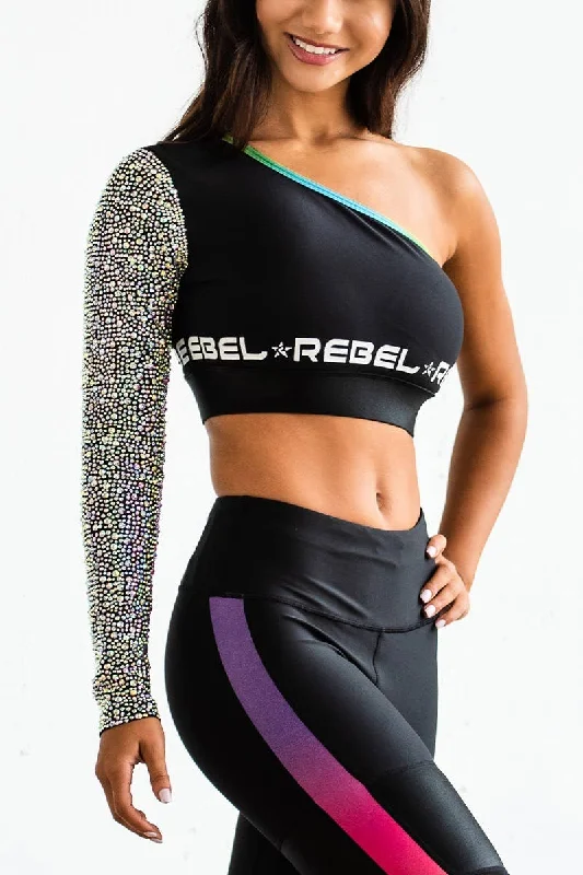 Exclusive Online Offer One Sleeve Top in Rainbow Crystal