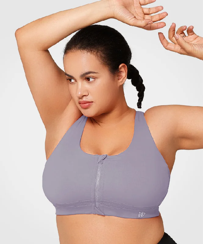 Power Zip Front Criss Cross Padded Running Bra | Women's High Support Sports Bra (Plus Size)