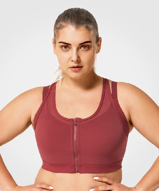 Power Zip Front Mesh Padded Running Bra | Women's High Support Sports Bra (Plus Size)