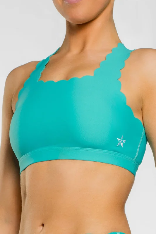 Scalloped Racerback Sports Bra in Aqua