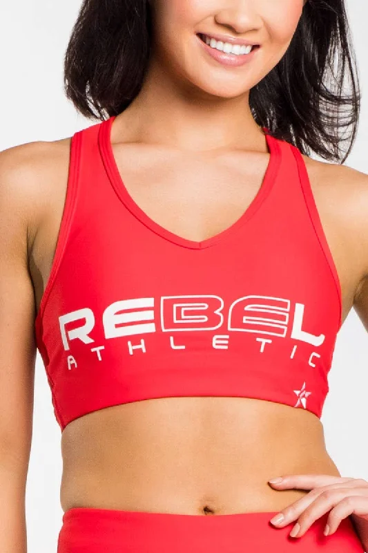 V Neck Sports Bra in Red