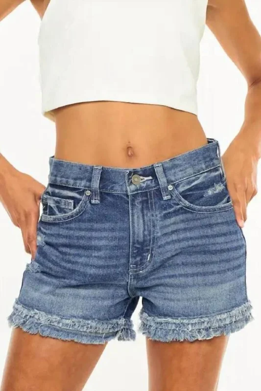 Great Deals High Rise Fray Hem Shorts In Medium Wash