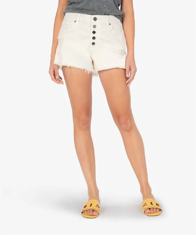 Price Cut Jane High Rise Short W/ Frayed Hem In Ecru