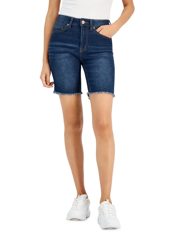 Act Now Juniors Womens Dark Wash Raw Hem Bermuda Shorts