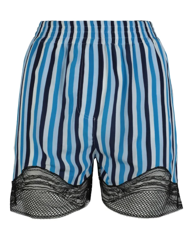 One-DAY Sale Lace-Trim Stripe Silk Shorts