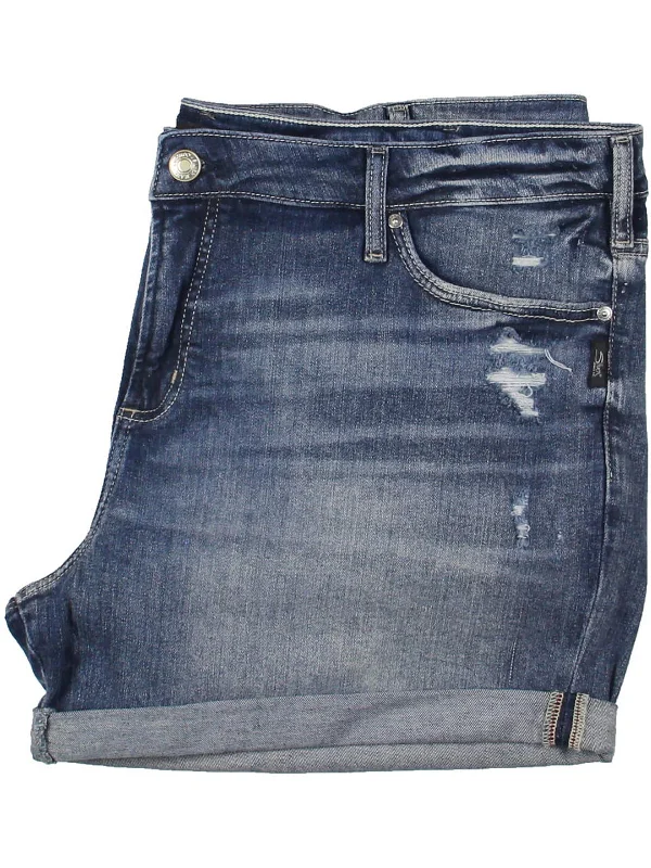 Discount Deals Plus Womens Mid-Rise Distressed Denim Shorts