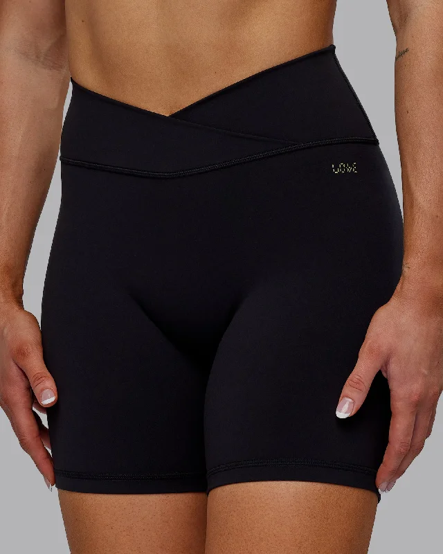 Limited Time Offer Sara Strike Cross Over Waist Mid-Length Shorts - Black