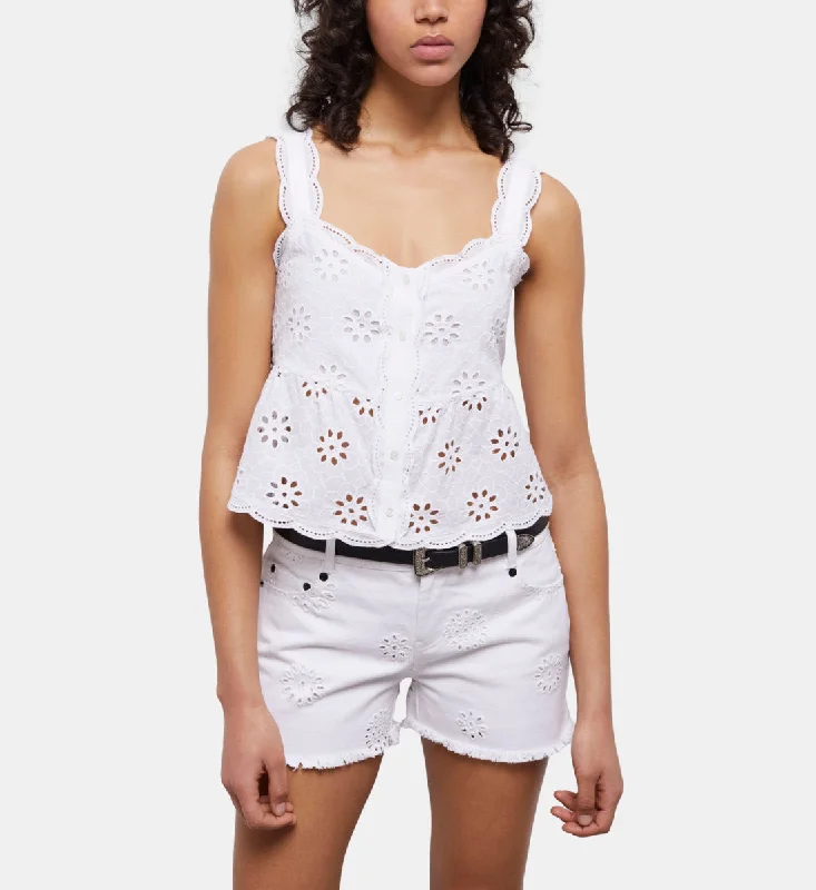 YEAR-End Sale White Denim Shorts With Broderie Anglaise