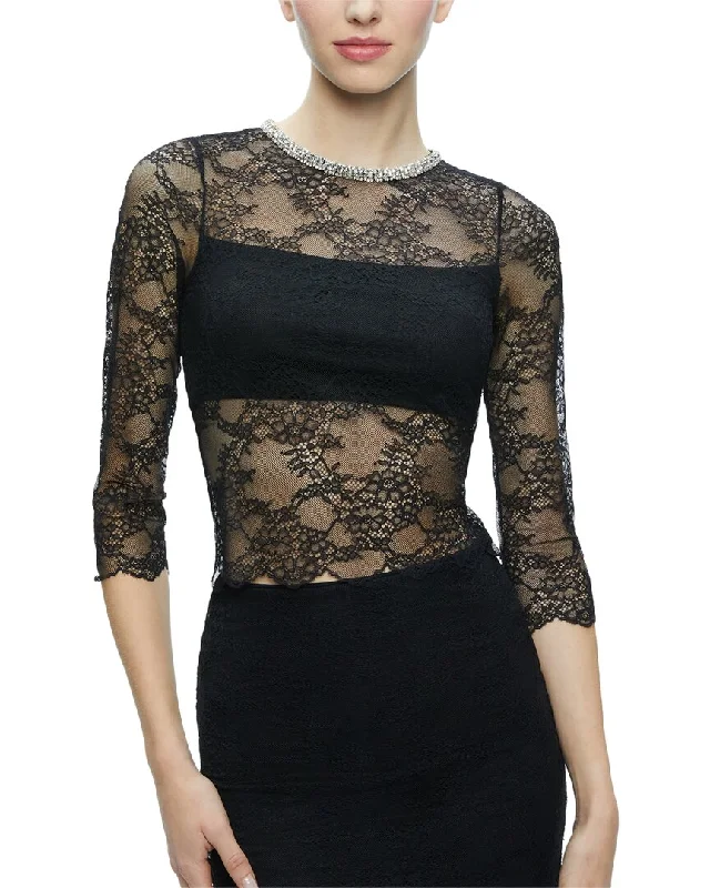 alice + olivia Vanita Embellished Neck Lace Crop Top