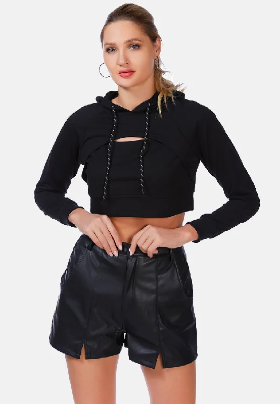 Hot Deal all relaxed front slit cropped hoodie