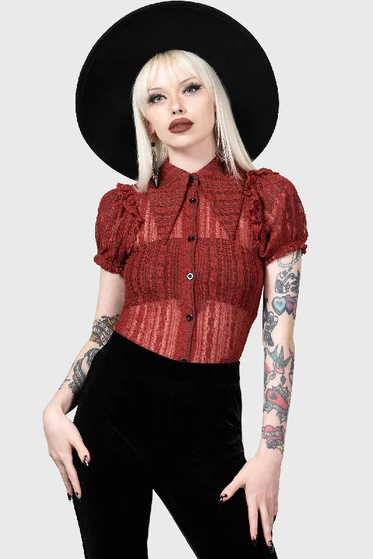Lowest Prices Elena's Choice Lace Collar Blouse [RED]