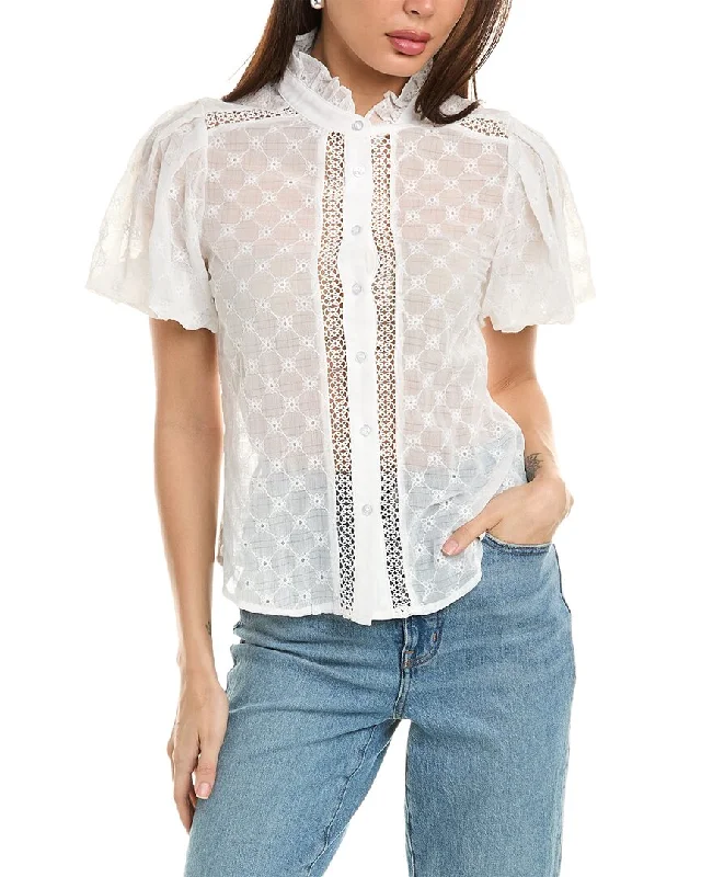 Super Sale Gracia See-Through Lace Puff Sleeve Shirt