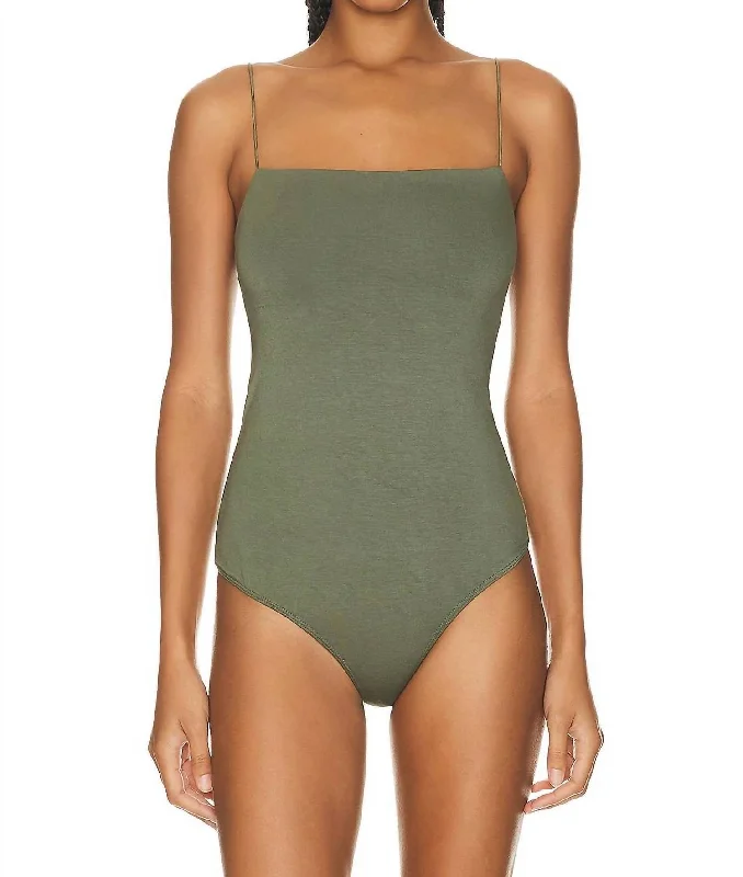 Luxe Knit Essential Tank Bodysuit In Military