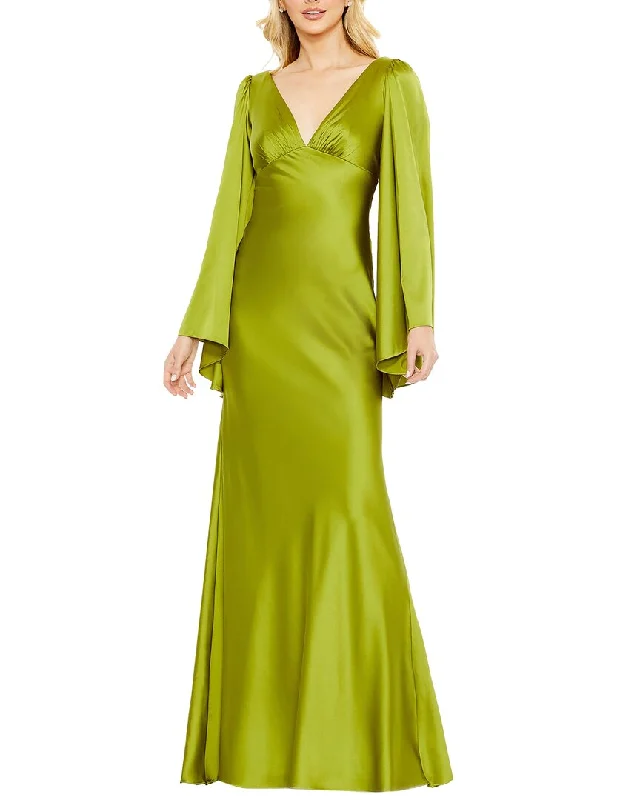 Blowout Sale Mac Duggal Charmeuse Bell-Sleeve Empire Waist Gown