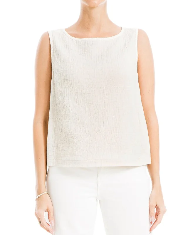 Get It Before It’s Gone Max Studio Double Weave Crinkle Linen-Blend Shell Top