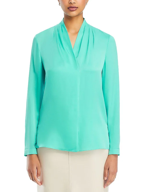 Nellie Womens Silk Surplice Blouse