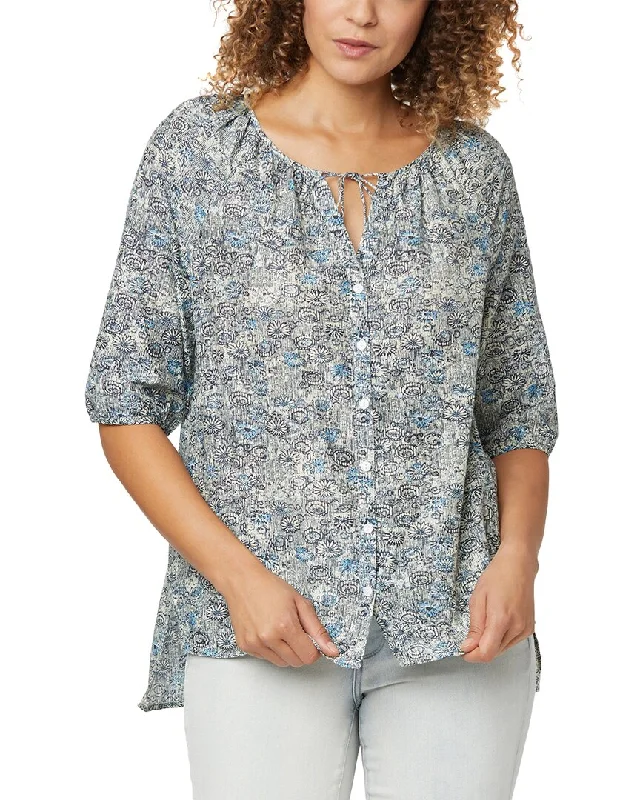 Can't Be Beat NYDJ Button Down Silk-Blend Peasant Blouse