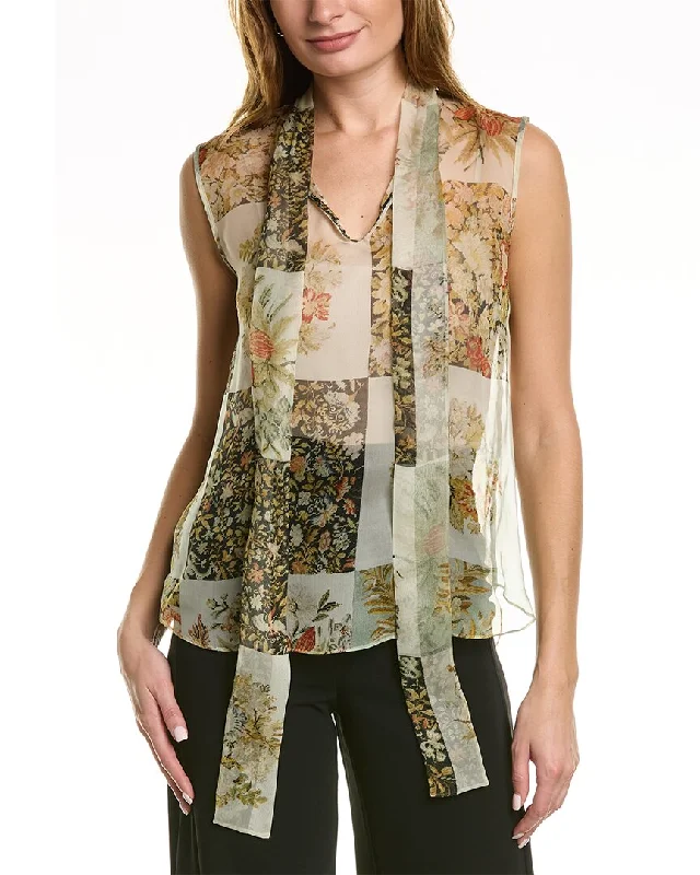 Today's Special Oscar de la Renta Patchwork Chiffon Silk Blouse