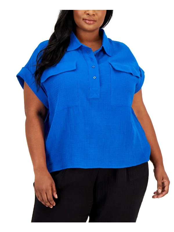 Stock Clearance Plus Womens Collared Textured Blouse