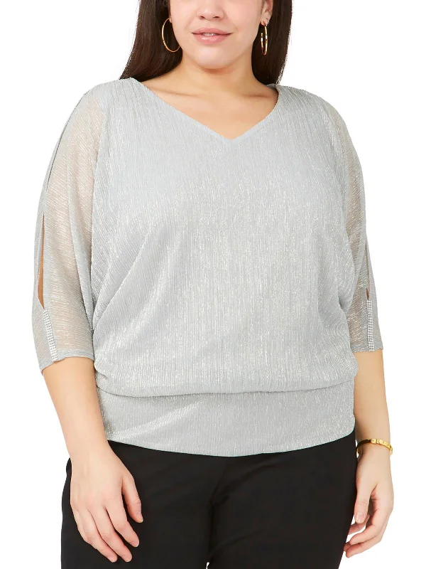 Take Advantage Plus Womens Metallic Embellished Blouse