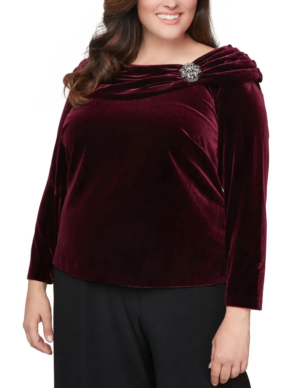 Plus Womens Velvet Ruched Blouse