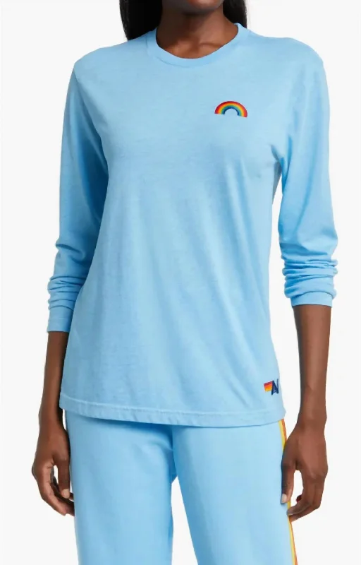 Rainbow Embroidery Ls Tee In Sky