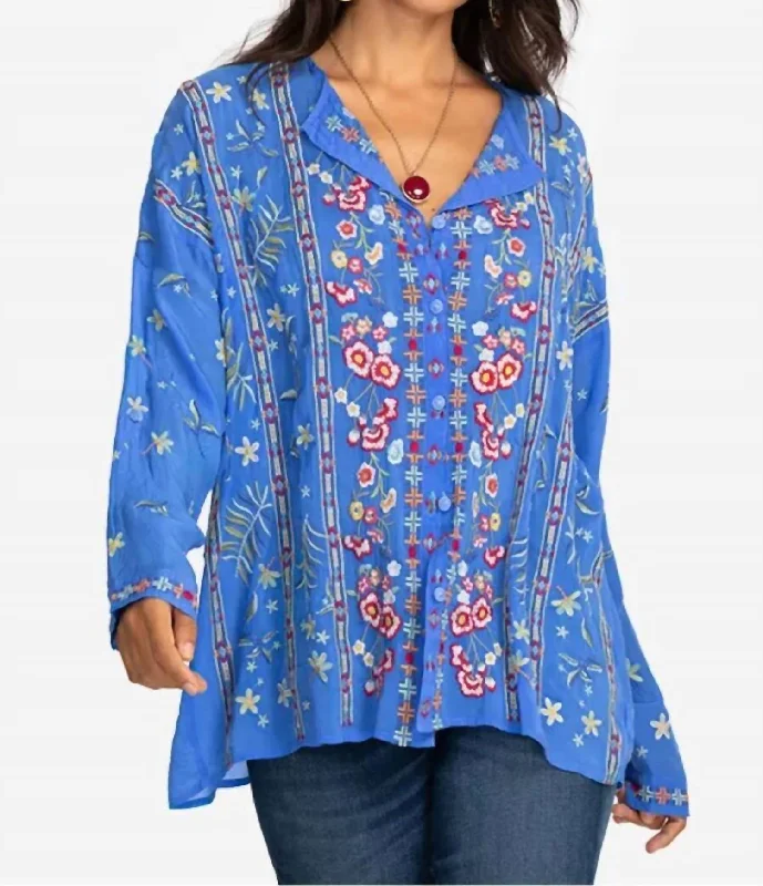 Amazing Deals Stripe Garden Blouse In Ultramarine