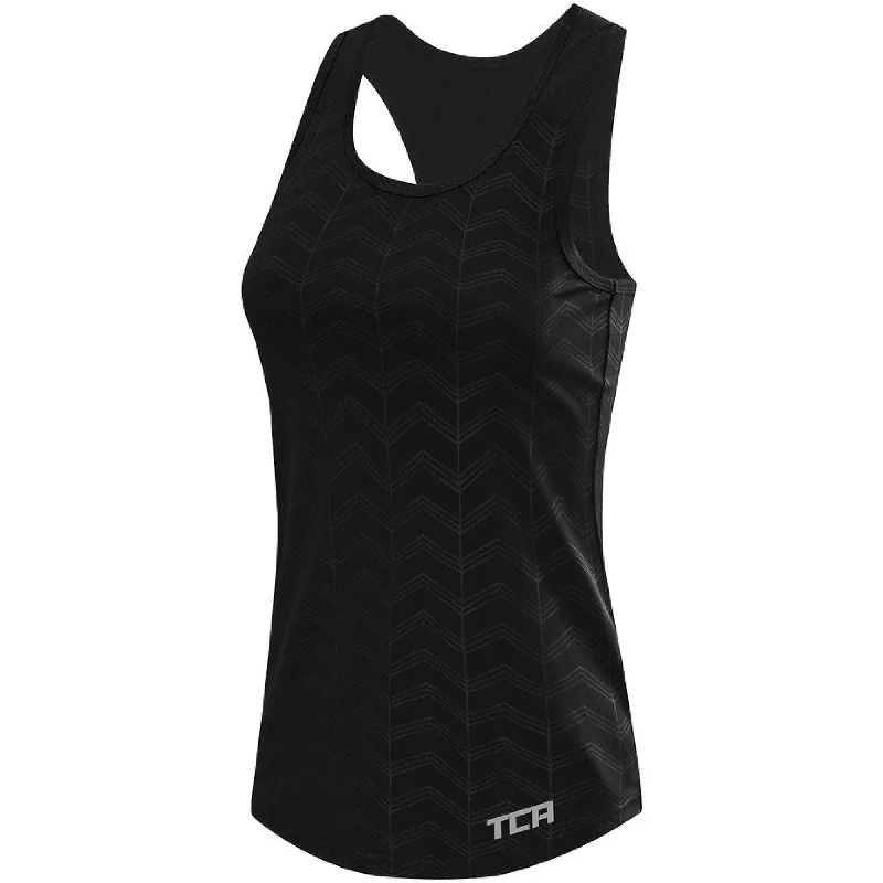 TCA Impulse Printed Racerback Womens Running Vest Tank Top - Black