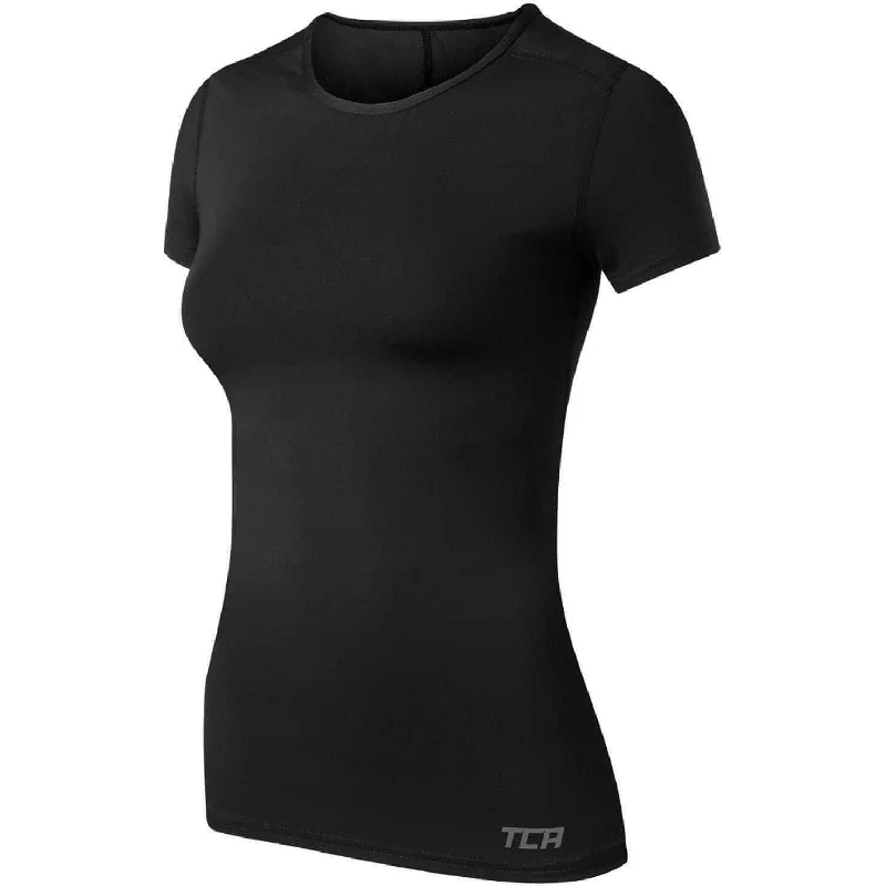 Daily Deals TCA Pro Performance Womens Short Sleeve Baselayer Running Top - Black
