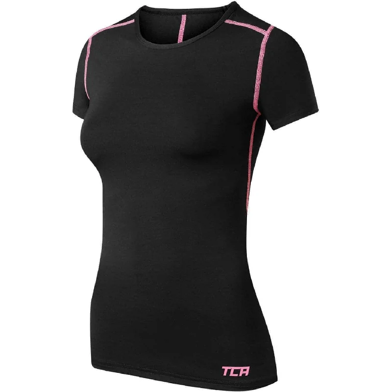 Steals and Deals TCA Pro Performance Womens Short Sleeve Baselayer Running Top - Black