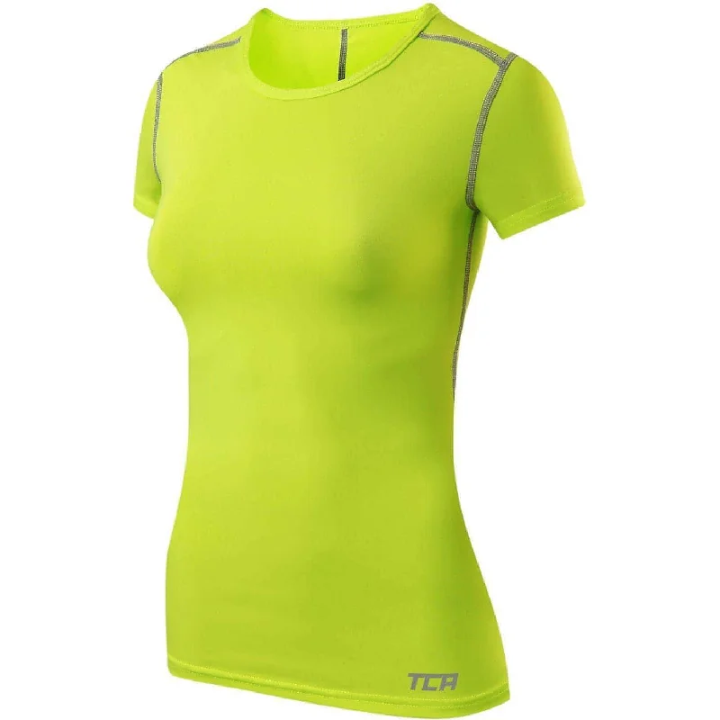 Weekend Deal TCA Pro Performance Womens Short Sleeve Baselayer Running Top - Green