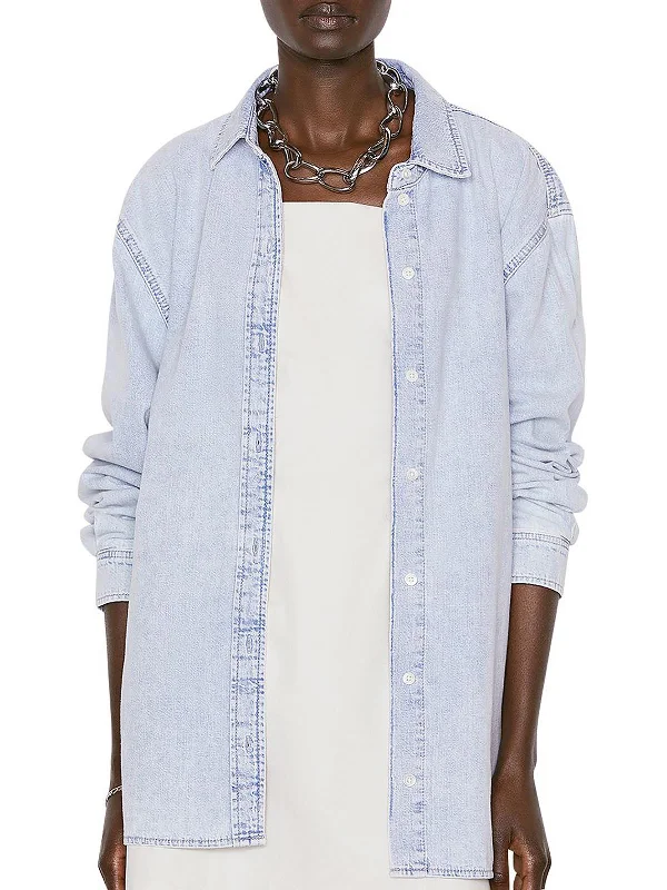 The Beach Womens Denim Layering Button-Down Top