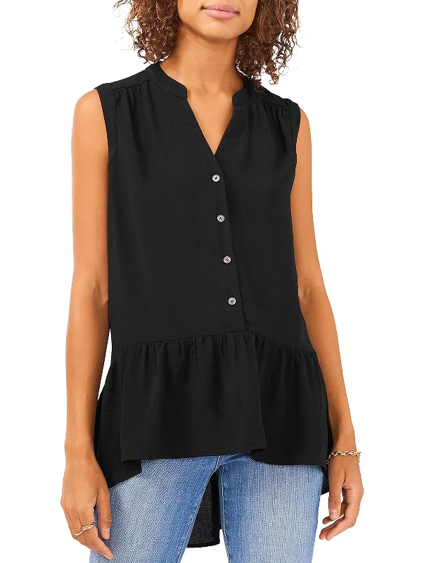 Womens Button Down V-Neck Tunic Top