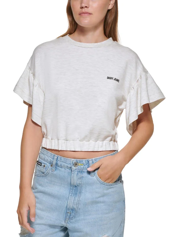 Womens Cropped Flutter Sleeves T-Shirt