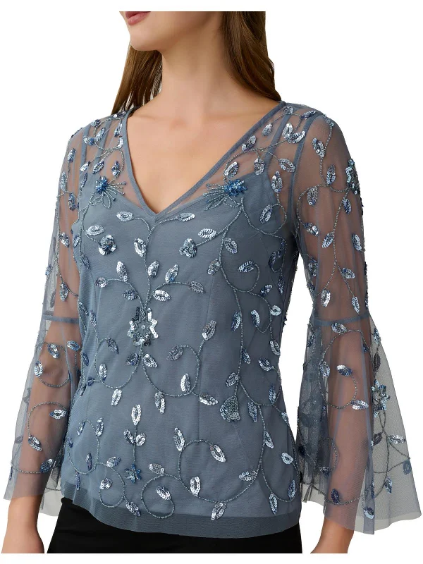 Womens Mesh Embellished Blouse