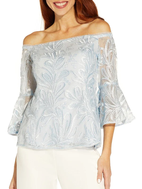 Womens Off-The-Shoulder Soutache Blouse