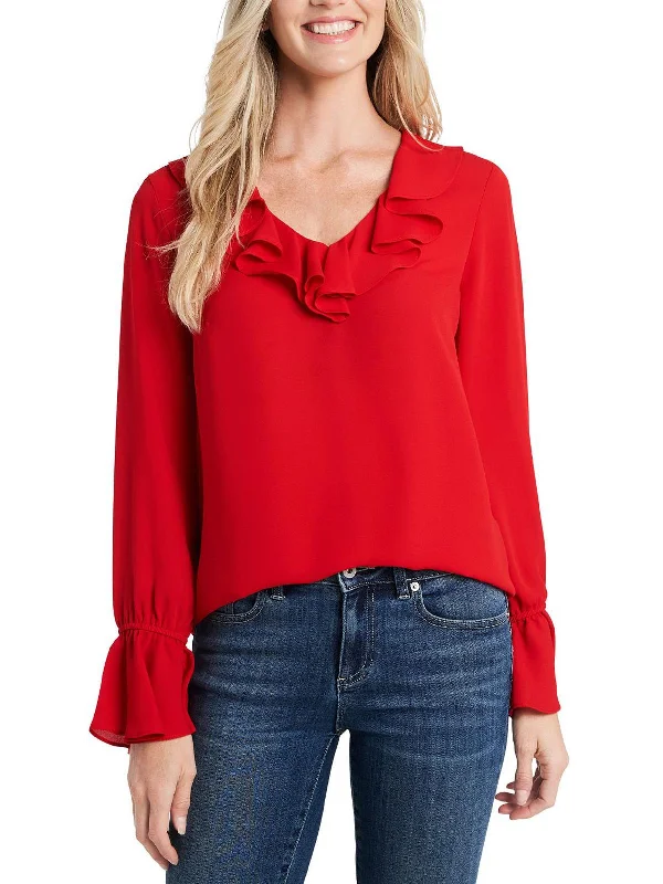 Womens Ruffled V-Neck Blouse