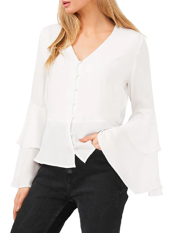 Womens Tiered Flare Sleeve Peplum Top