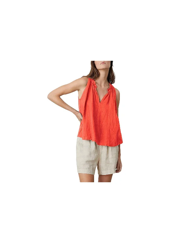 Price Break Womens V-Neck Ruffle Pullover Top