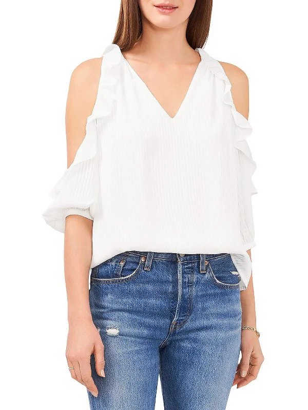 Womens V-Neck Ruffled Blouse