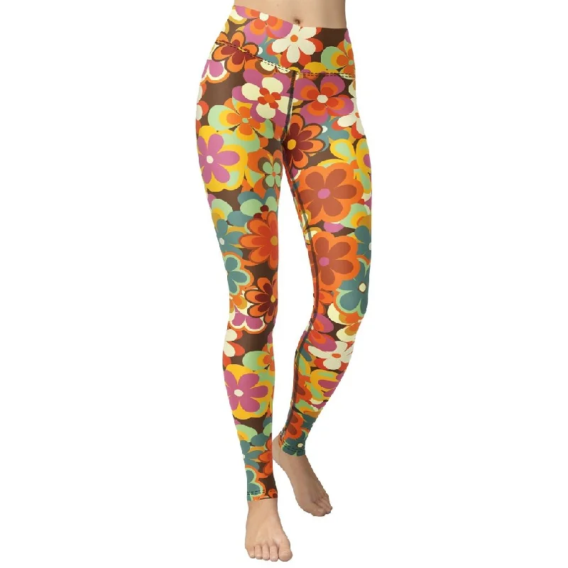 Value Deals 70s Flower Pattern Yoga Leggings