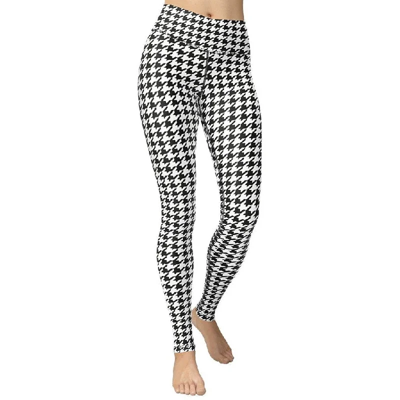 Black & White Houndstooth Print Yoga Leggings