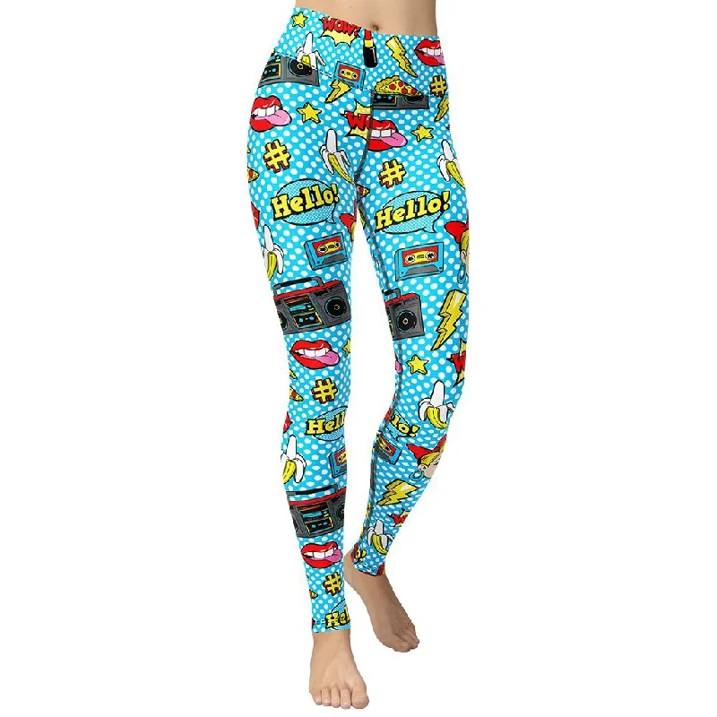 New Arrival Blue Pop Art Pattern Yoga Leggings