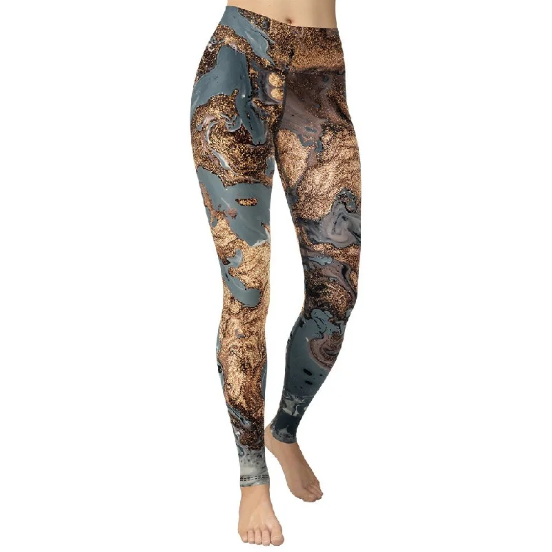 Savings Galore Bronze Marble Print Yoga Leggings