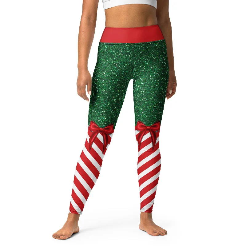 Candy Stripe Christmas Yoga Leggings